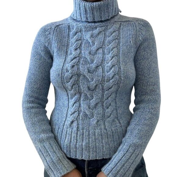 Vintage Y2K Express Blue Angora Ribbed Fluffy Fuzzy Soft Turtleneck Sweater Sz M - Picture 1 of 8